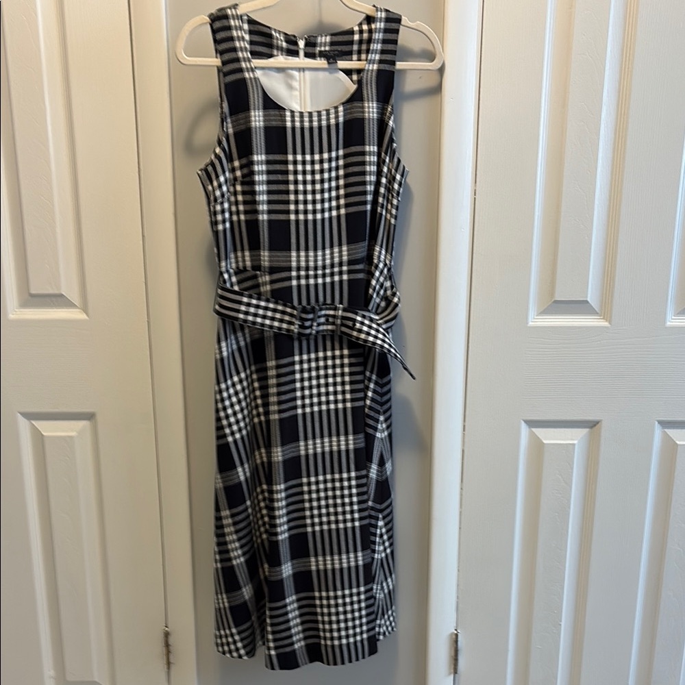 Ann Taylor Black and White Plaid Midi Dress 6P